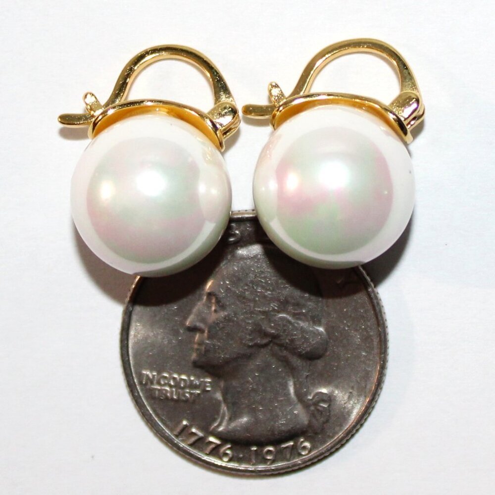 Sterling Silver Gold Tone Faux Pearl Earrings - Picture 2 of 4